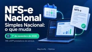 Calendário de 1º de novembro de 2026 e ilustração da emissão de NFS-e para ME e EPP do Simples Nacional.